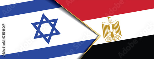 Israel and Egypt flags overlapping representing established peace treaty and diplomatic relations