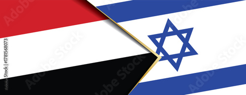 Yemen and Israel flags overlapping representing complex Middle East geopolitical relationships and tensions
