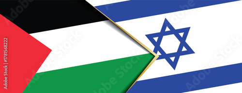 Palestine and Israel flags overlapping representing delicate geopolitical relationship and peace efforts