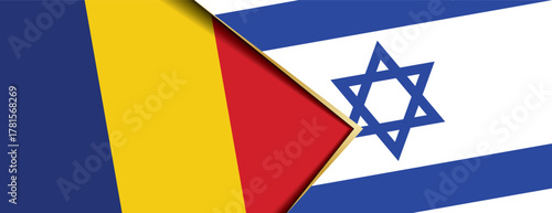 Romania and Israel flags overlapping, symbolizing cooperation, alliance, and bilateral diplomatic relations between countries