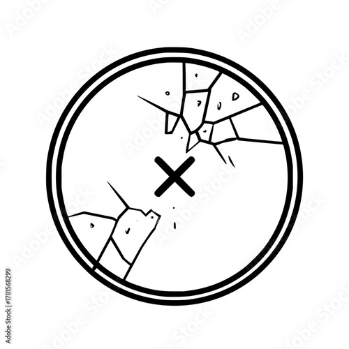 Broken glass repair cracked screen replacement shattered window damage fix cross mark circle outline vector art