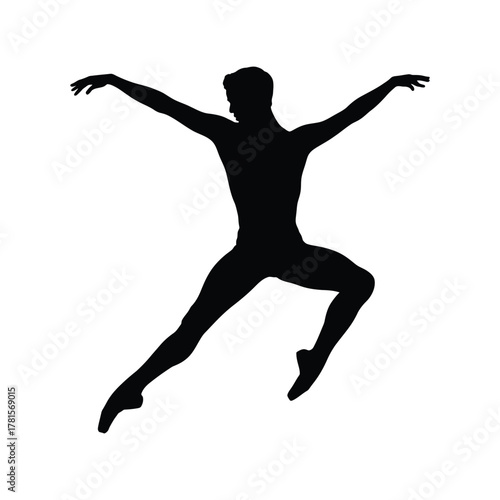 Male Dancer Silhouette: Vector of Leaping Man in Dynamic Dance Pose
