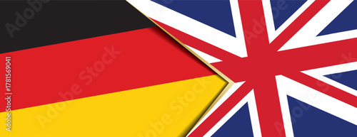 Germany and United Kingdom flags crossing representing strong international diplomatic and trade relations