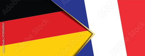Germany and France flags set against each other in a dynamic banner or presentation background design