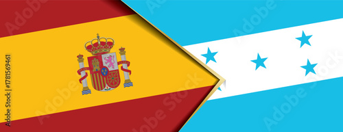 Spain and Honduras flags set against each other in a dynamic banner or presentation background design