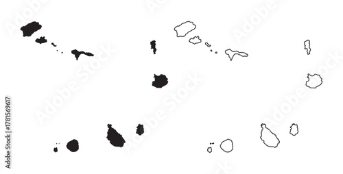Cabo Verde islands map silhouettes and outlines showing the archipelago on a clean white background