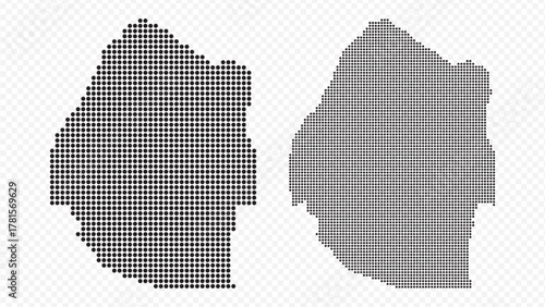 Photos Two Eswatini Swaziland maps filled and outlined with small black dots or pixel p