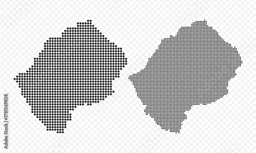 Lesotho dotted map set in black color, modern digital pixelated geographical representation