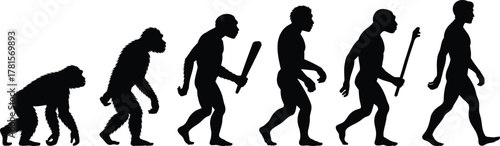 Human Evolution Silhouette: Vector Illustration of Hominid Development and History