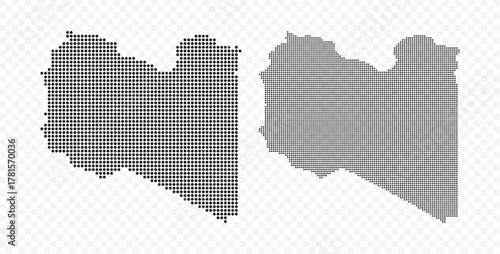 Libya dotted map set in black color, modern digital pixelated geographical representation