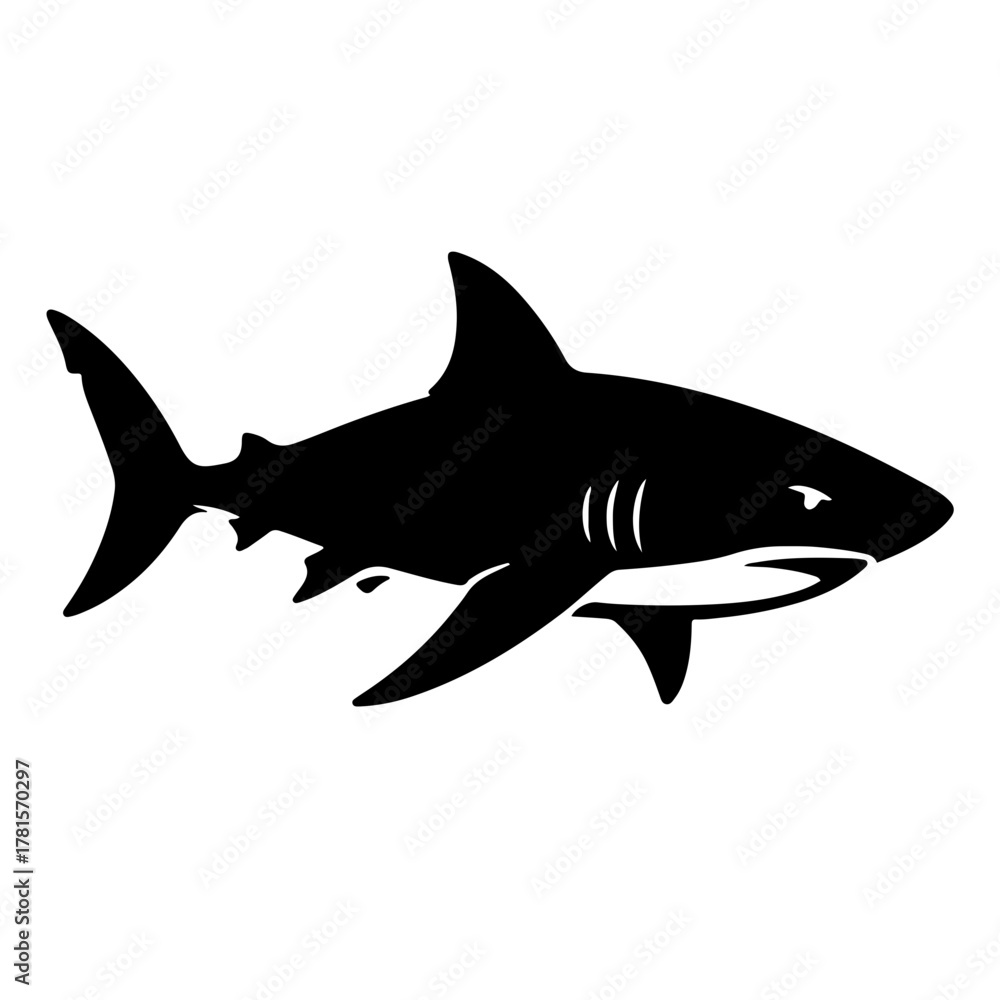 Obraz premium Black and White Shark Silhouette Vector, Ocean Predator Clipart