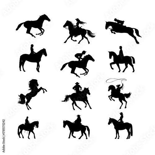 Horse riding icon in color and black & white. Isolated vector sign or symbol.