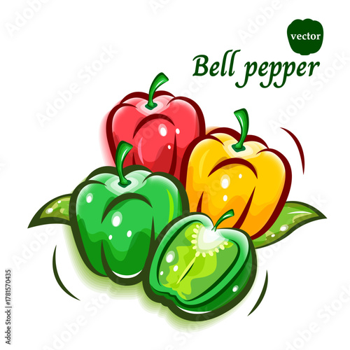 ポップアートなピーマン(パプリカ)の可愛らしいイラスト｜新鮮野菜