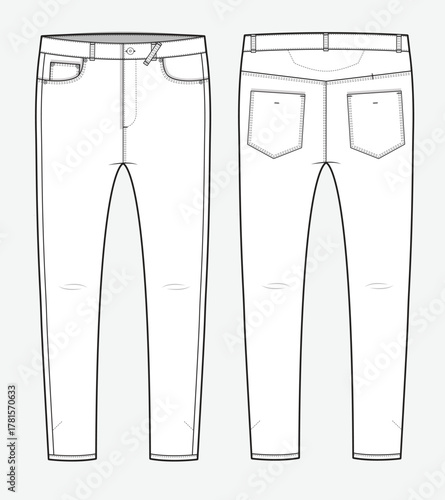 Men jeans pant vector mockup template technical flat design.