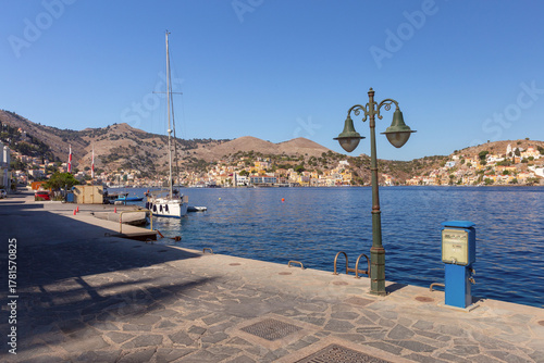 Symi island promenade and harbor view, Symi, Greece