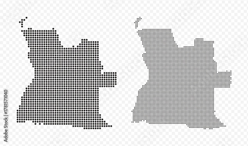 Angola map set made of small black dots, modern dotted vector graphics on transparent background