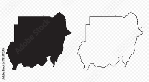Sudan map set, detailed vector silhouette and outline border on transparent background