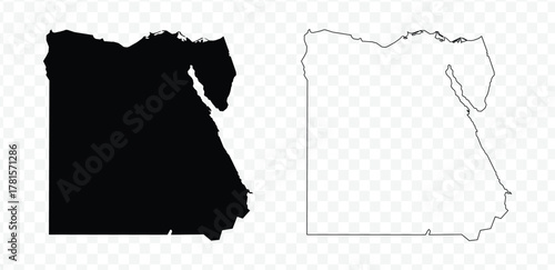 Egypt map set, detailed vector silhouette and outline border on transparent background