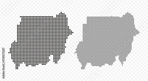 Sudan dotted map set, vector illustrations of the country shape using black dots