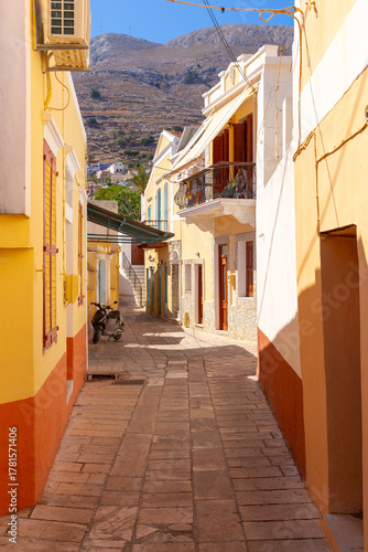 Narrow residential street in Symi, Symi, Greece
