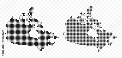 Vector set of Canada map with black dotted halftone pattern isolated on transparent background