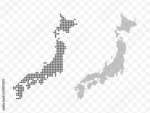 Black dotted map set of the country of Japan Modern vector illustration on transparent background