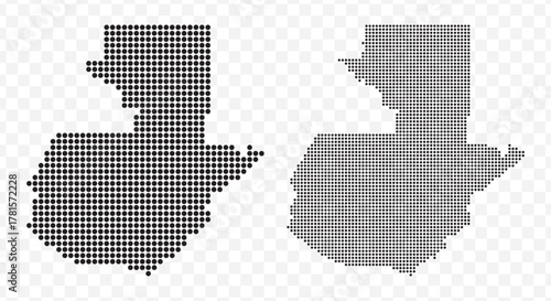 Black dotted map set of the Republic of Guatemala. Modern vector illustration on transparent background