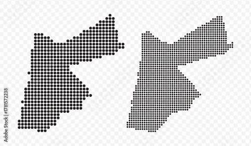 Black dotted map of the Hashemite Kingdom of Jordan. Modern vector illustration set on transparent background