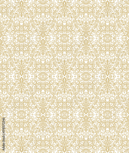 Golden -beige ornamental seamless vector pattern on white background
