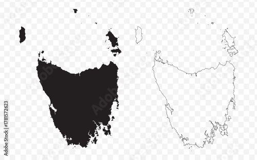 Vector map illustration of Tasmania, Australia, showing silhouette and outline sketch.