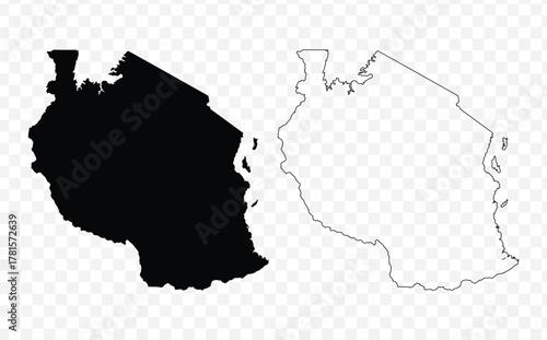 Vector map illustration of the United Republic of Tanzania, showing silhouette and outline sketch.