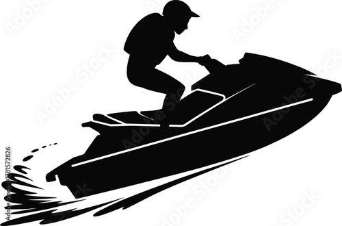 Dynamic jet ski rider performing a spray action silhouette