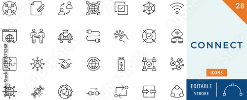 Connect icon collection set. Editable stroke.

