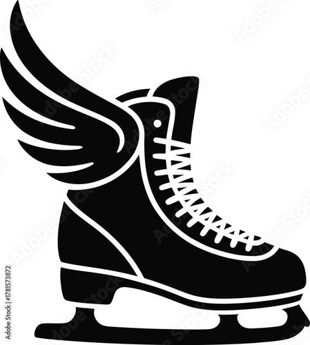 Elegant winged ice skate black silhouette design for winter sports
