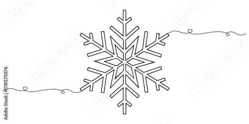Continuous one line of snowflakes with symmetrical geometric lines, style hand drawing vector illustration.