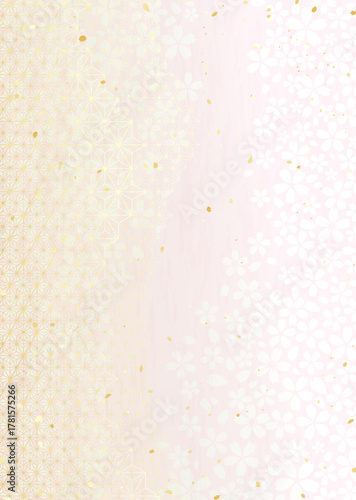 麻の葉模様と桜の花柄を組み合わせた和風背景イラスト