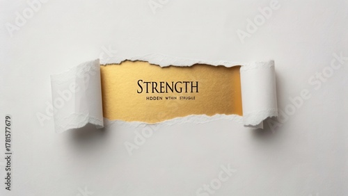 Inspirational Message about Inner Strength and Resilience Highlighted on a Torn Paper with a Gold Accent and White Background