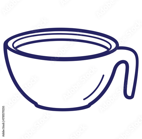 Simple and elegant blue outline illustration of a coffee or tea cup on a white background