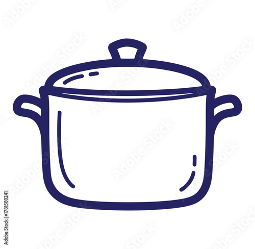 Simple blue outline illustration of a covered cooking pot for culinary projects