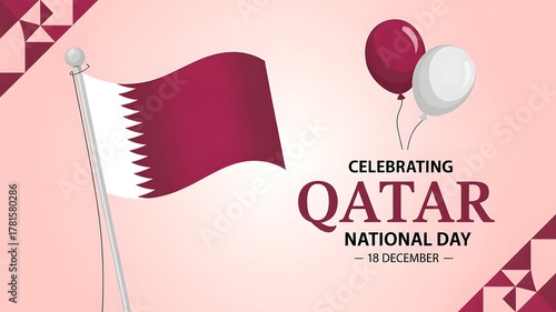 Qatar national day celebration with flag and balloons