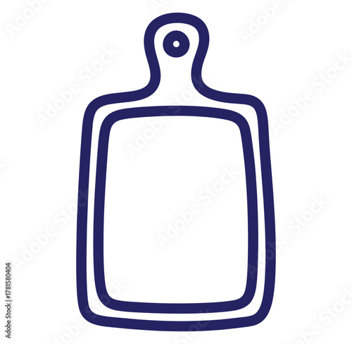 Simple blue outline illustration of a wooden kitchen chopping board for food preparation