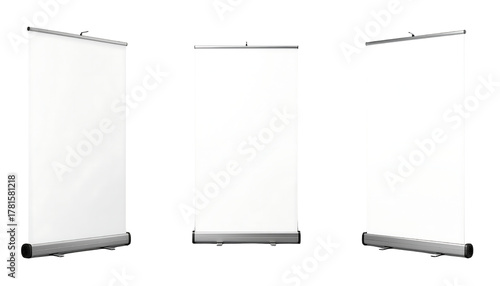Wallpaper Mural Three blank roll up banner stands in different orientations, isolated on clean white background Torontodigital.ca