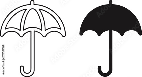 Umbrella symbol outline and filled on white background