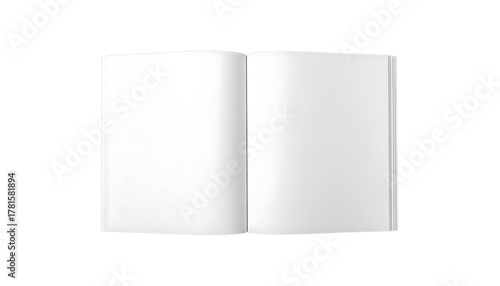 Open book with blank white pages facing upwards, centered on a white background, isolated cutout