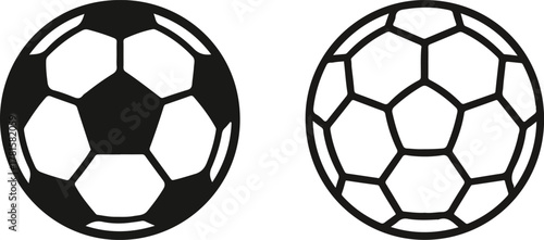 Set of 2 Soccer Ball Vector Icons Black and White Flat Style