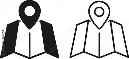 Map pin on map, black and white illustration