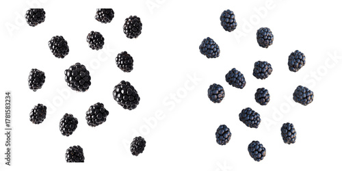 Fresh blackberries arranged in two clusters, ready to be enjoyed as a refreshing snack