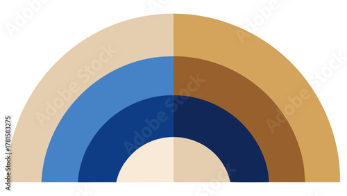 Minimalist abstract semi-circle or arched rainbow pattern using skin tone gradients and shades of blue and brown. A clean, modern diversity concept and geometric design element.
