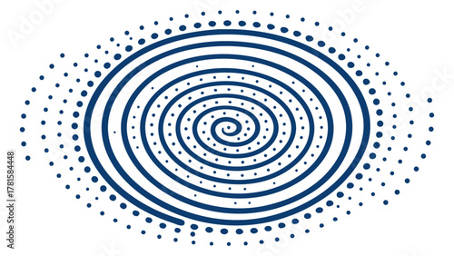 Hypnotic spiral within an eye shape, created using concentric elliptical lines and a dotted radial border. A powerful abstract vision concept for digital, psychological, or media design.