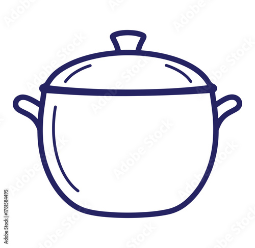 Simple outline drawing of a closed cooking pot with handles and lid illustration
